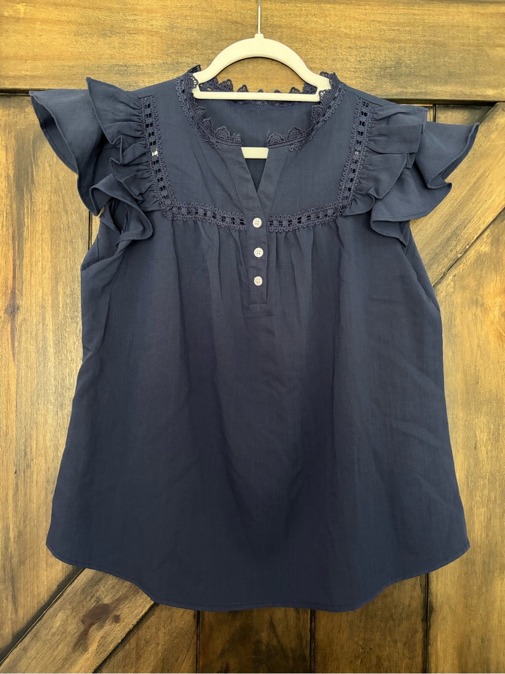 Women’s Navy Ruffle Sleeve Blouse